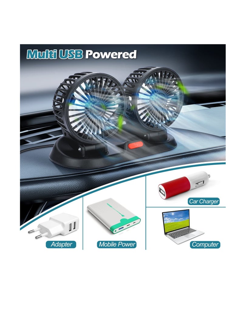 Dual Head Portable Car Fan, USB ElecFric Fan, 3 Speeds 360 Degree Rotation Auto Cooling Car Fan, Suitable for Rear Seat, Car Dashboard, Home, Office - Image 4